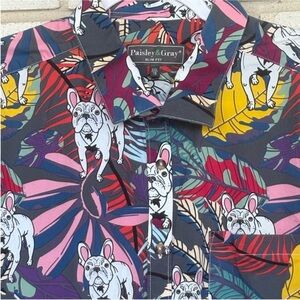 Paisley & Gray French Bulldog Frenchie Dog Print Slim Fit Button Shirt Size XXL